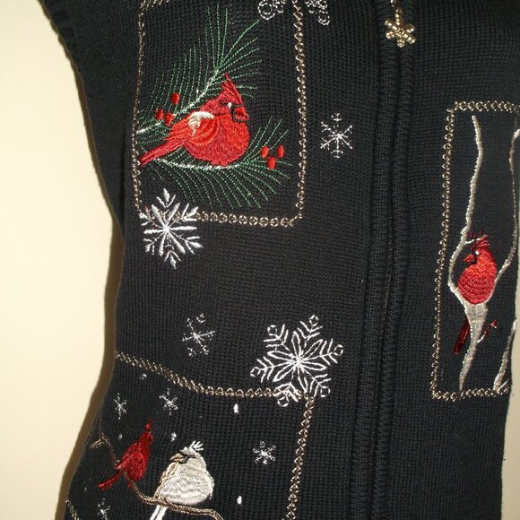 SOUTHERN LADY Red Birds embroidered Christmas / Winter Sweater Vest - Women's XL - Picture 5 of 9